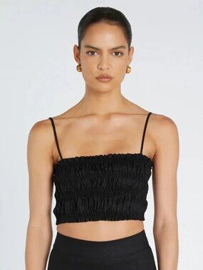 DISSH Bianca Black Shirred Linen Top Size AUS 12 (US 8) NWT